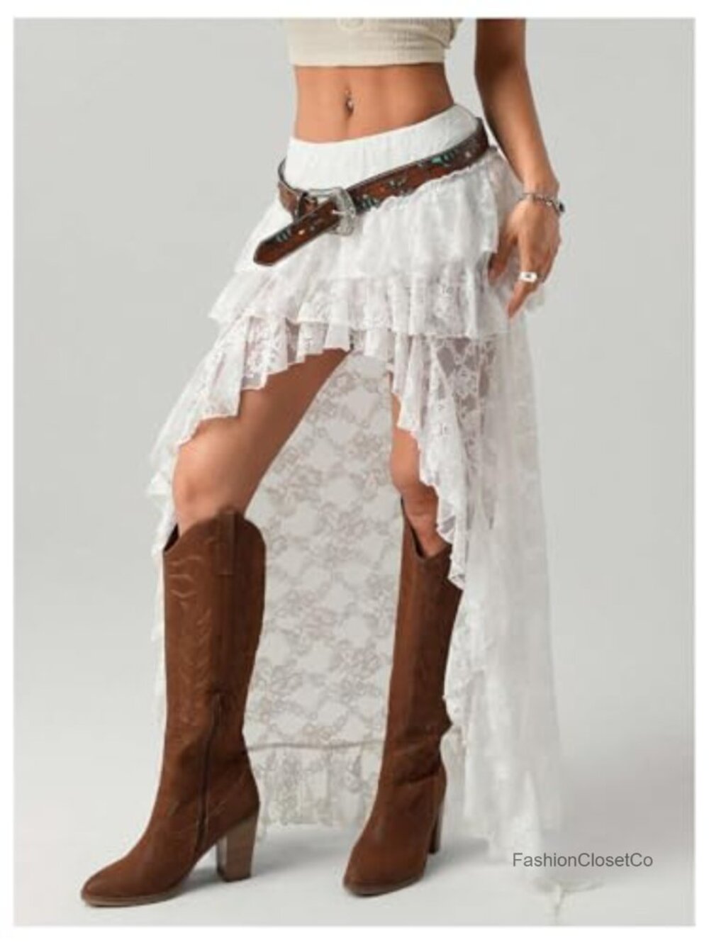 Lace Tiered Ruffle High Low Maxi Skirt Y2k Renaissance Boho Fairy - Picture 2 of 5